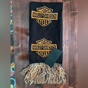 Harley-Davidson Black and Orange Logo Scarf with Tassel Fringe